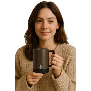 Starbucks 14 FL Oz Mug CUP Gray Non Slip Ceramic Travel CONTAINER